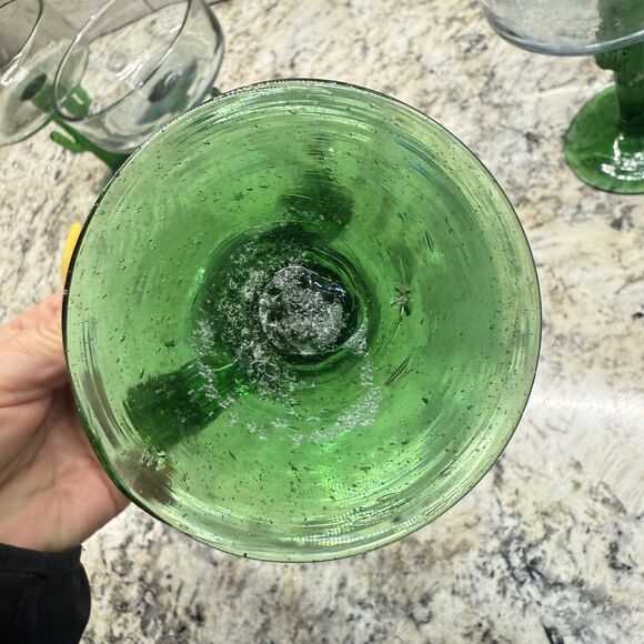 Vintage Saguaro Cactus Hand Blown Mexican Art Glass Margarita Glass 5pc Set - Picture 9 of 16